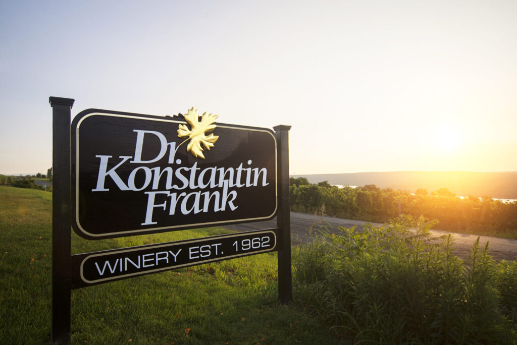 dr frank winery sign overlooking Keuka Lake